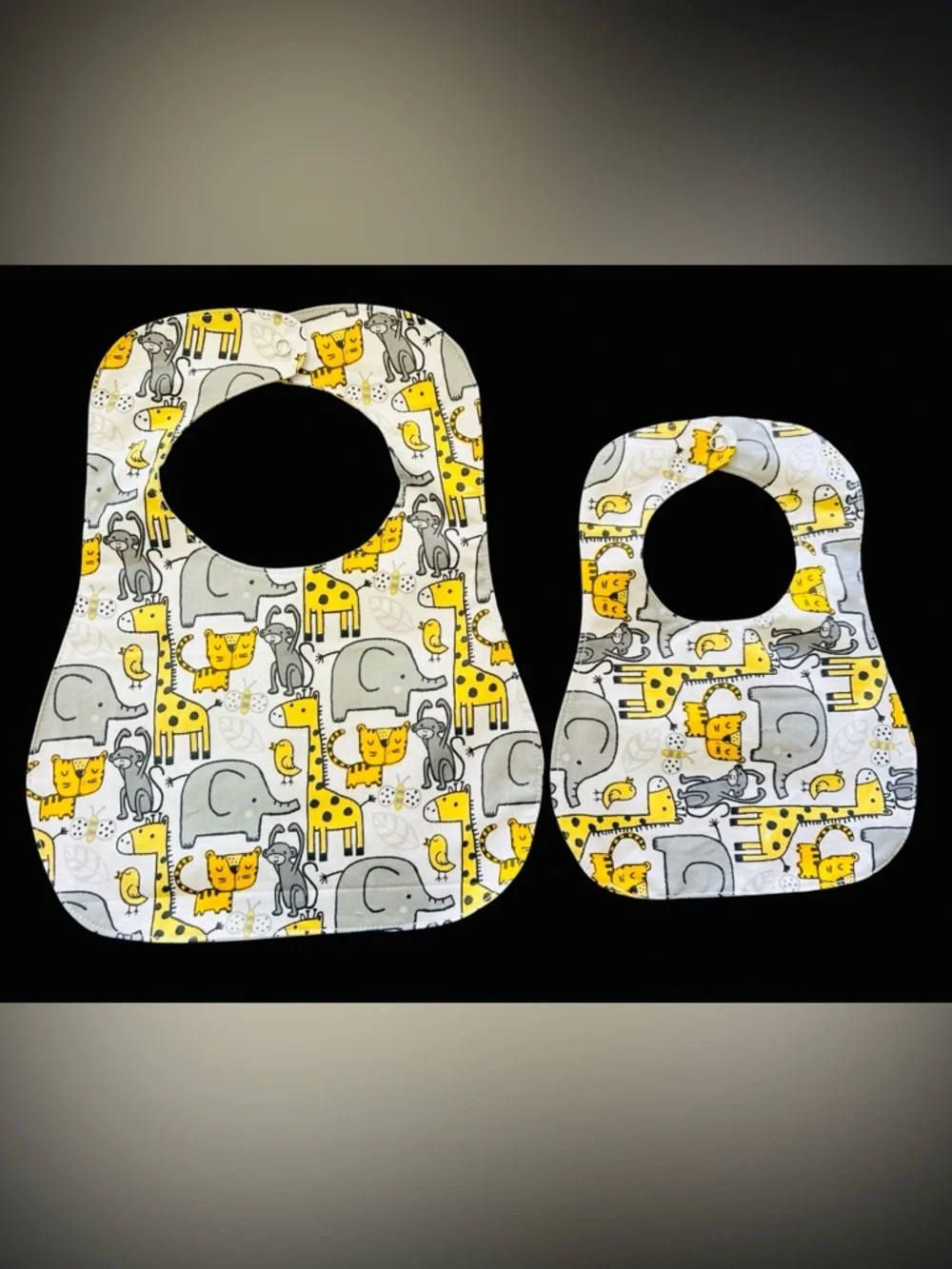 Baby Bib Set with Yellow & Gray Jungle Animals
